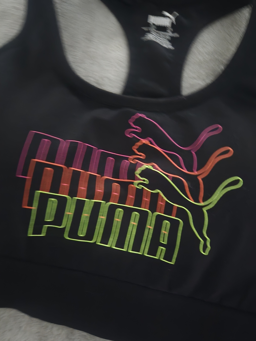 Puma Black Racerback Sports Bra with Neon Logo - Picture 7 of 8